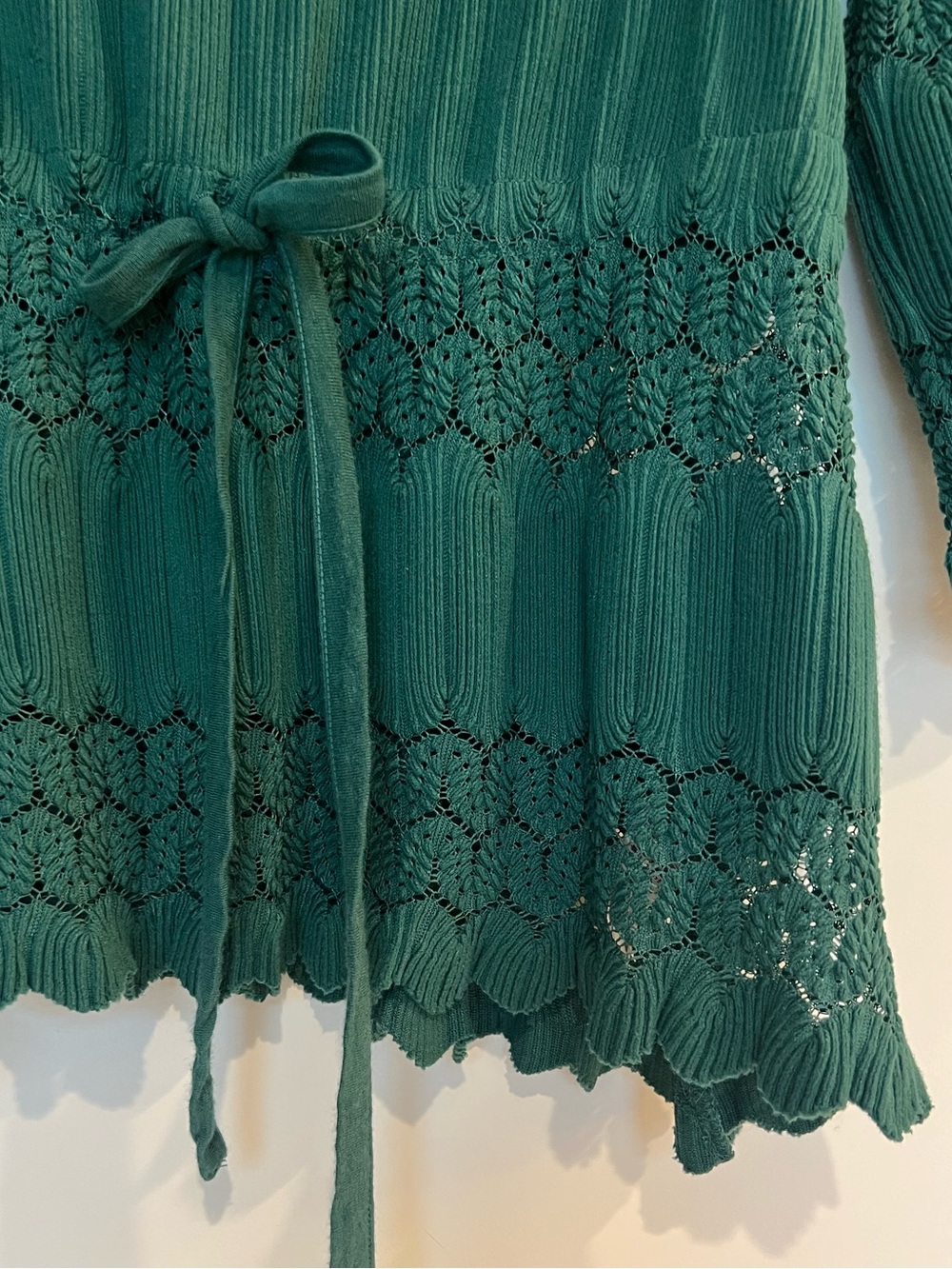 FP Fire Island Green Crochet Lace 3/4 Sleeve Blouse XS Drawstring Waist Boho - Picture 4 of 7